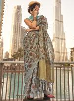 Tissue Grey Festival Wear Printed Saree